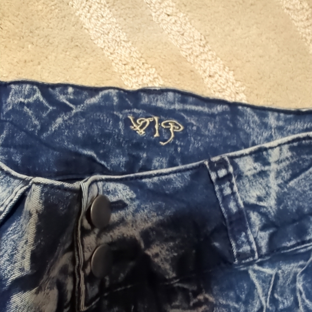 VIP NWT New York Acid Bleach Paint Splatter Jeans Denim Blue/White 5/6 Tied Legs - Picture 7 of 15